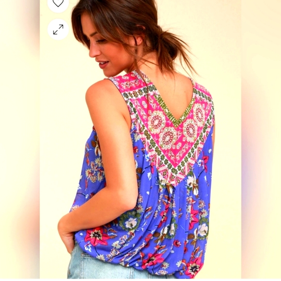 Free People Havana Floral Print Sleeveless Surplice Top - Picture 2 of 4